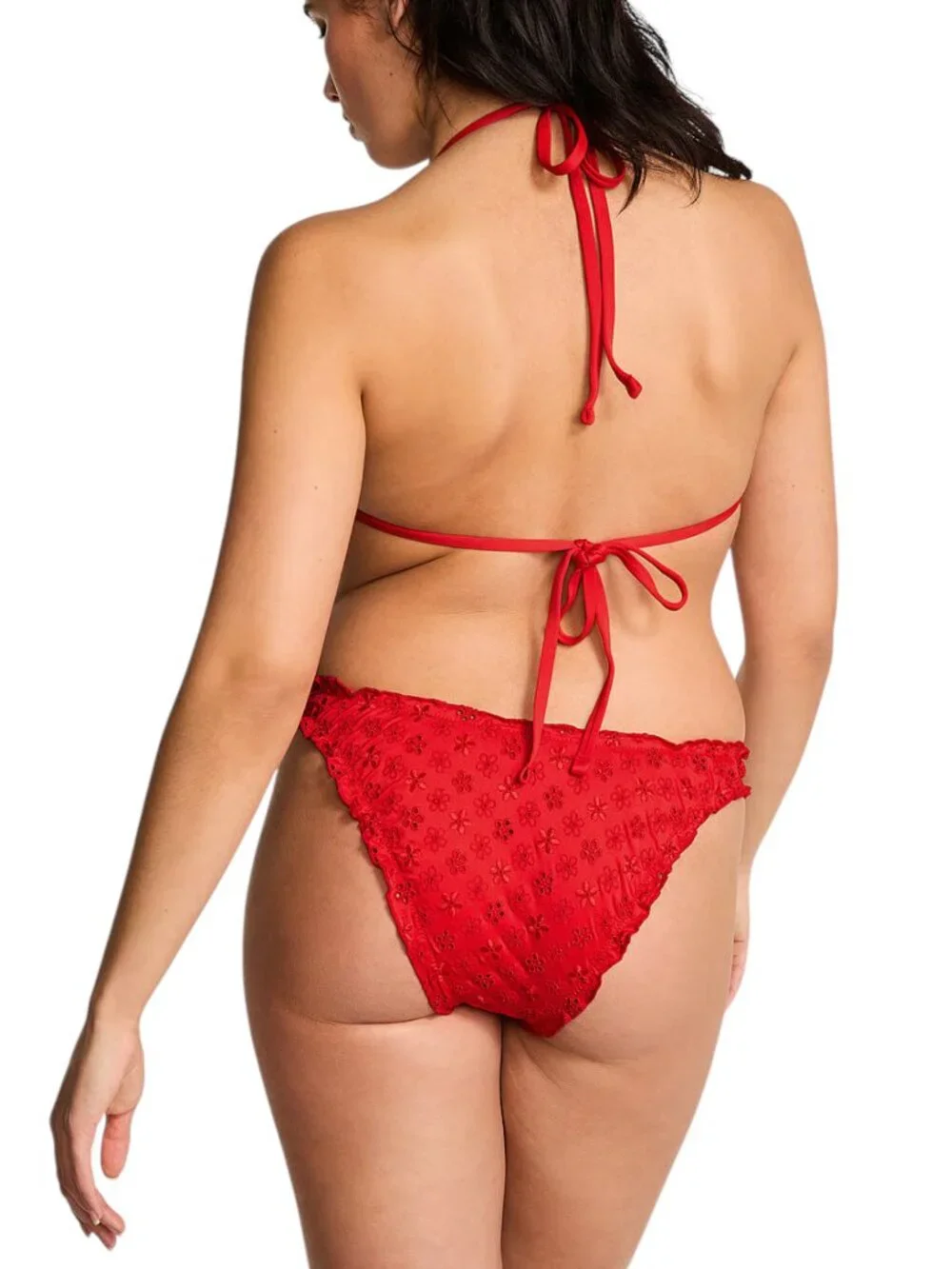 NWT Pink by Frankie's Red Bikini Set Eyelet Ruffle Size S